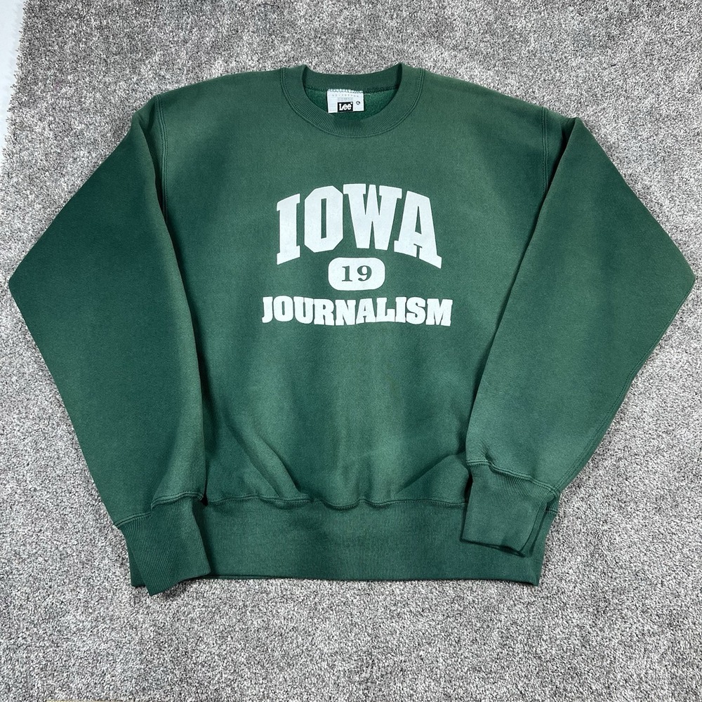 VTG 80s 90s Faded Green Reverse Weave Sweatshirt Iowa University Journalism USA
